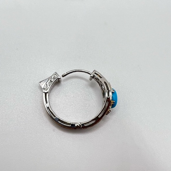 Gems en Vogue Sleeping Beauty Turquoise & White Sapphire Hoop Earrings - Picture 5 of 5